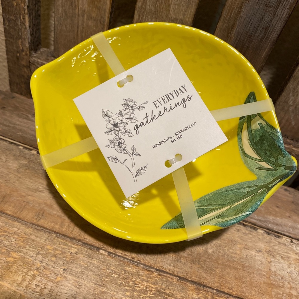 Farmhouse Lemon Bowls Set Of 2, Small Melamine Lemon & Leaves Bowls